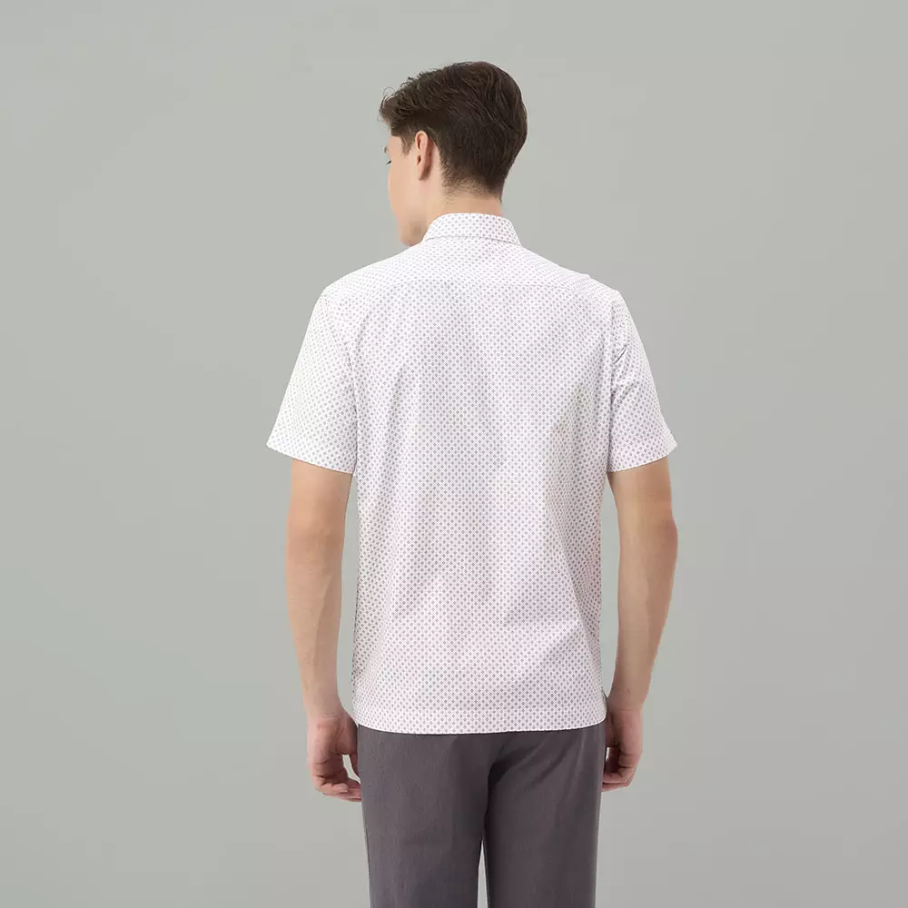 Kemeja Lengan Pendek Guy Laroche Wellin Printed - White Cotton Smart Casual