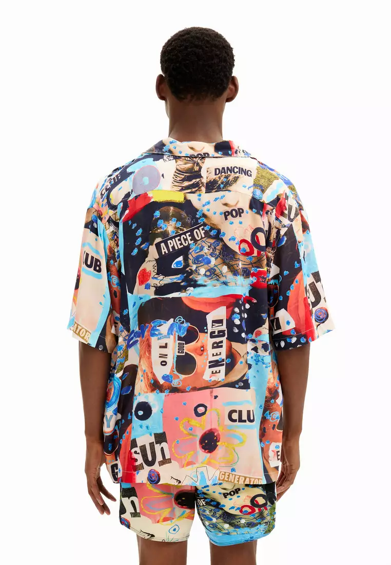 Desigual Man Flowing collage resort shirt.