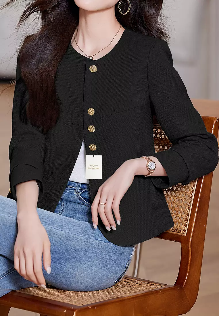 Cropped Round Neck Suit Jacket YGH-EY8931