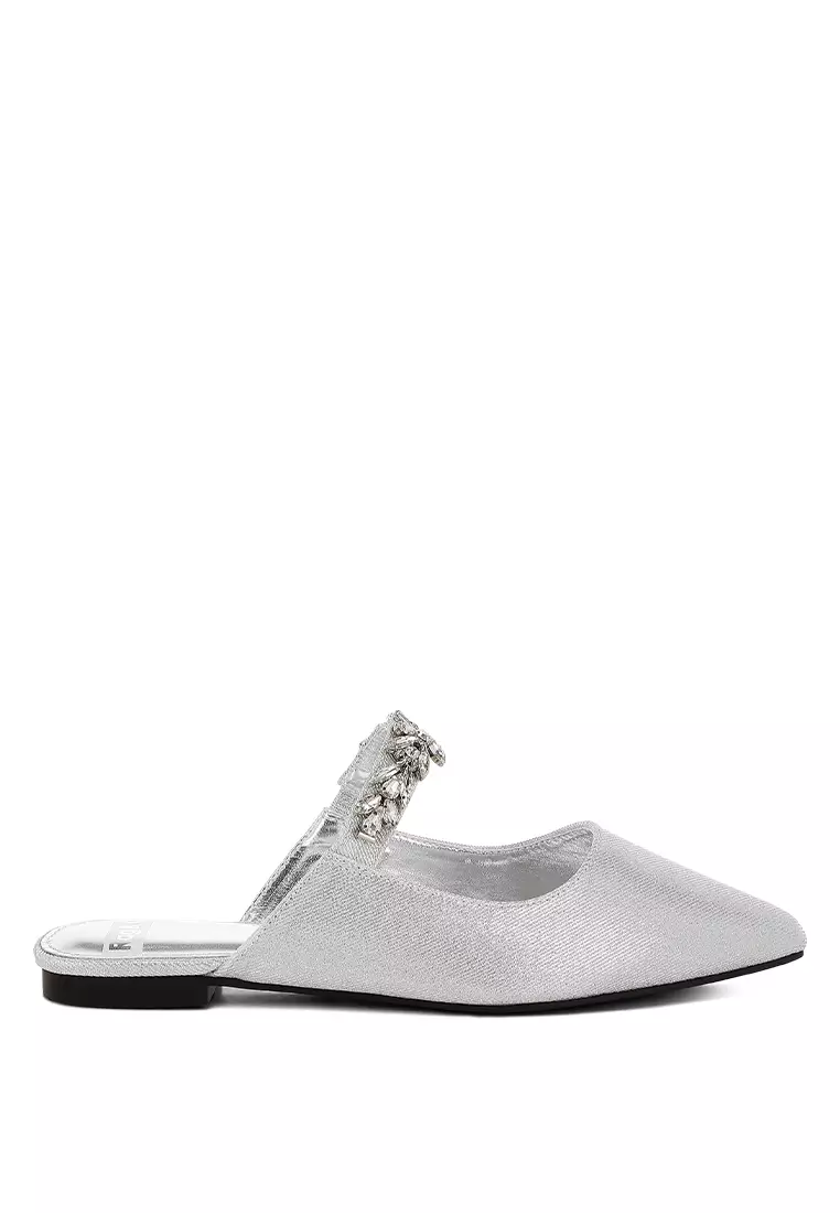 Discount on Rag & CO.  shoes - SKU: Diamante Strap Glitter Mules in Silver