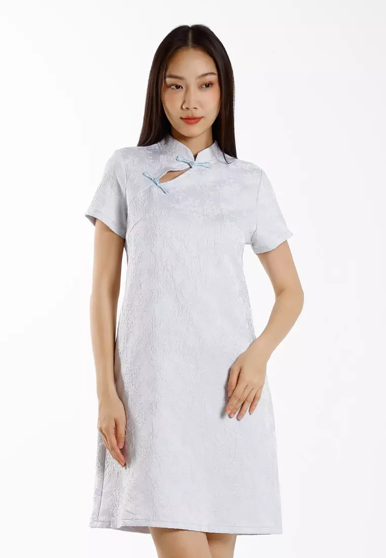 Forest Ladies Jacquard Cheongsam Dress Women A-Line Cheongsam - 885097-32LtBlue