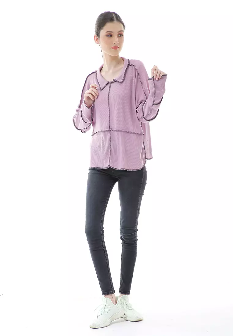 Veronica Blouse Terbalik Relaxed Motif Polos Long Sleeve Premium Quality - Purple