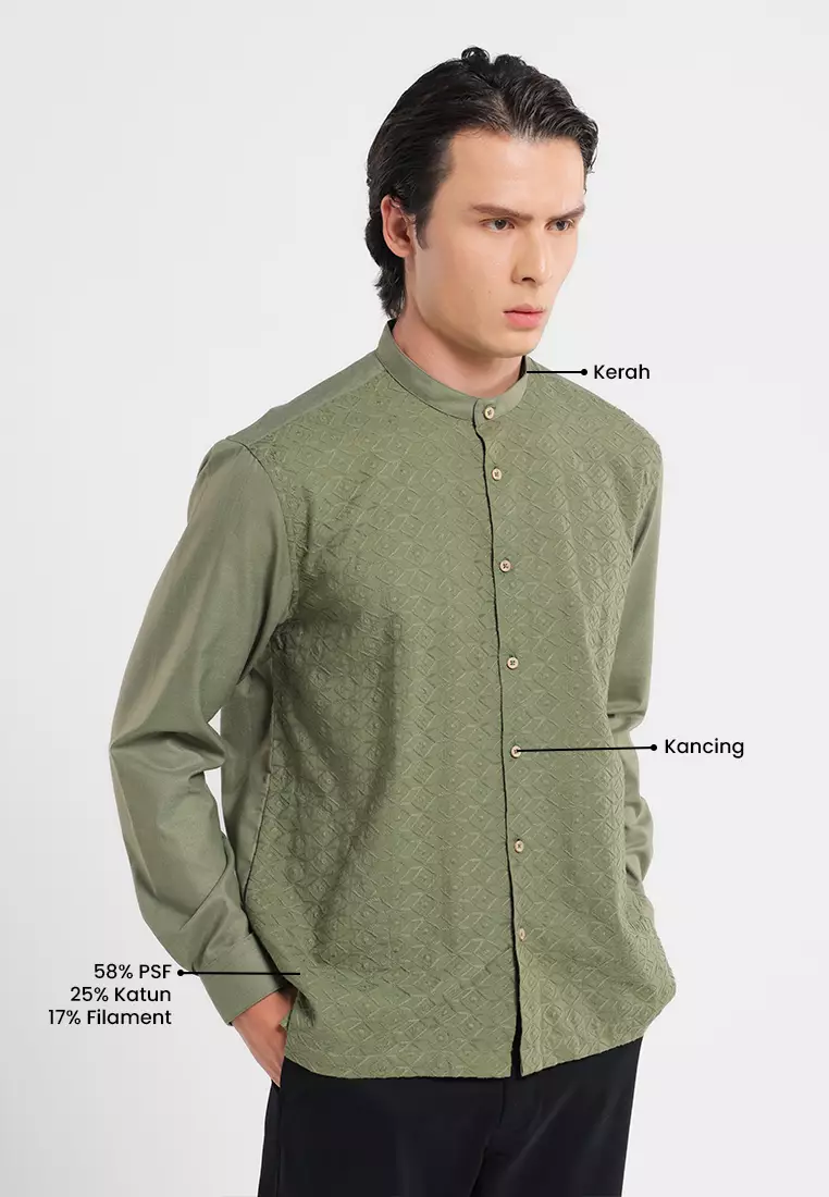 MANZONE X Adipati Dolken - Kemeja Koko Lengan Panjang Pria Ziya Comfort Fit - Sage Warna SAGE