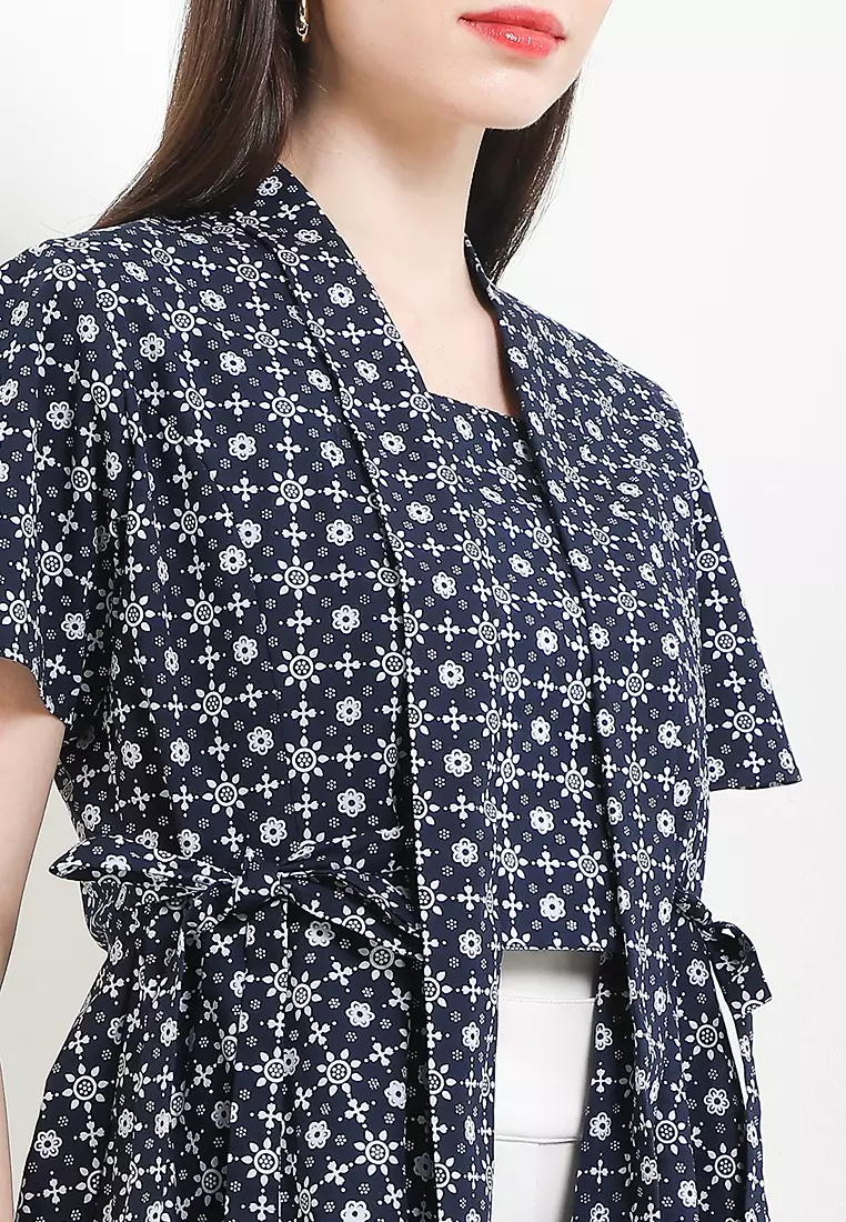 Blouse Atasan Batik Wanita Kutubaru Kiara Truntum Modern Navy Lengan Pendek