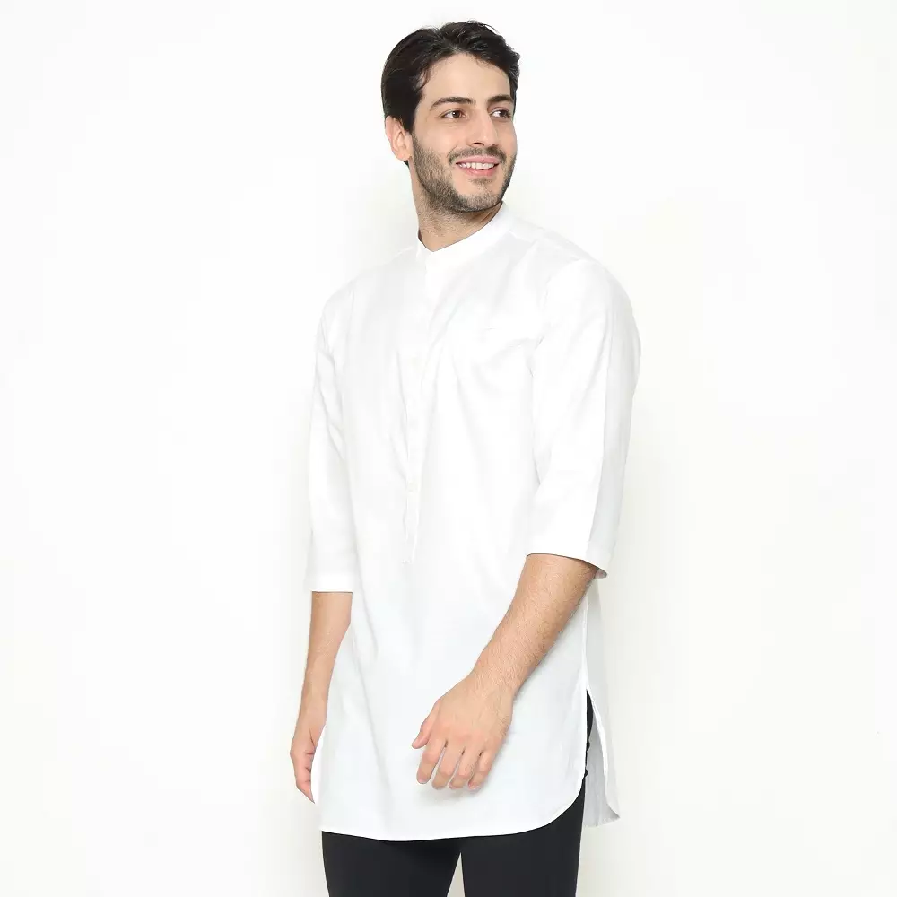 AMK Kemeja Koko Kurta Pria Lengan Panjang KK Bachtiar 3/4 White