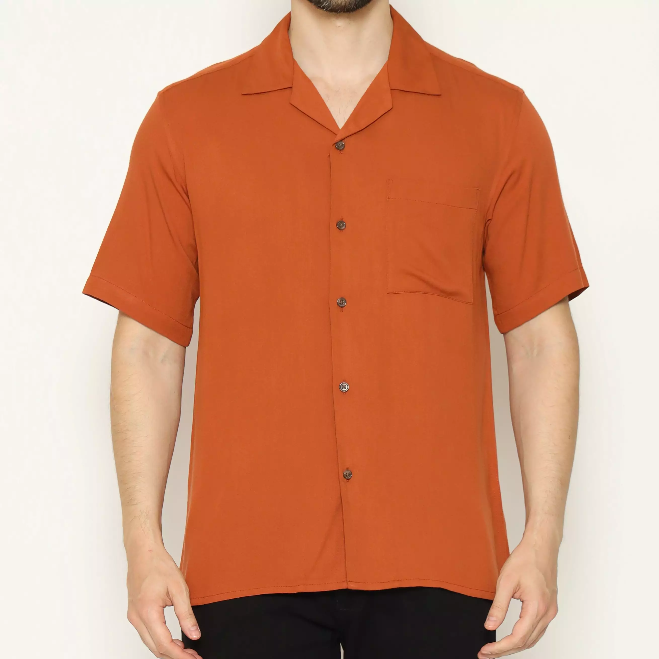 MAGINOT Kemeja Pria Basic Cuban Collar Rayon Pendek ORANGE