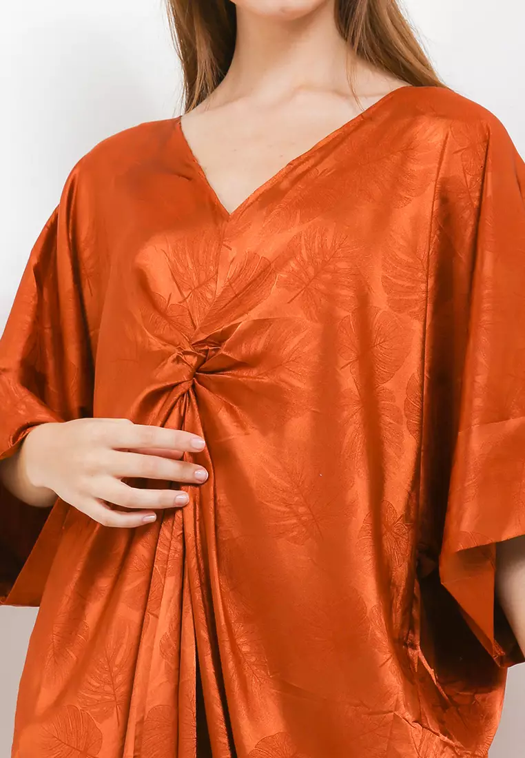 Printed Silk Sateen Twisted Kaftan