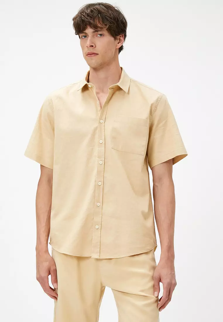 Discount on KOTON  shoes - SKU: Summer Shirt Short Sleeve Slim Fit Classic Collar Pocket Detailed