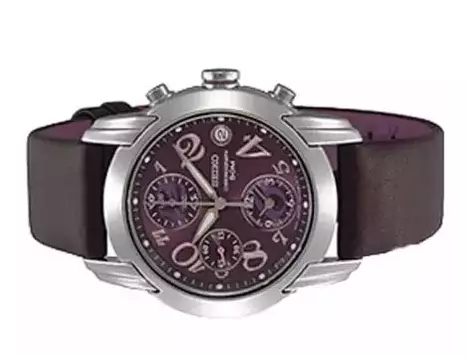 Jam Tangan Wanita Seiko Chronograph SND871P1 SND871P1X1 Strap Leather Black  Color Women Purple Dial Original Garansi Resmi