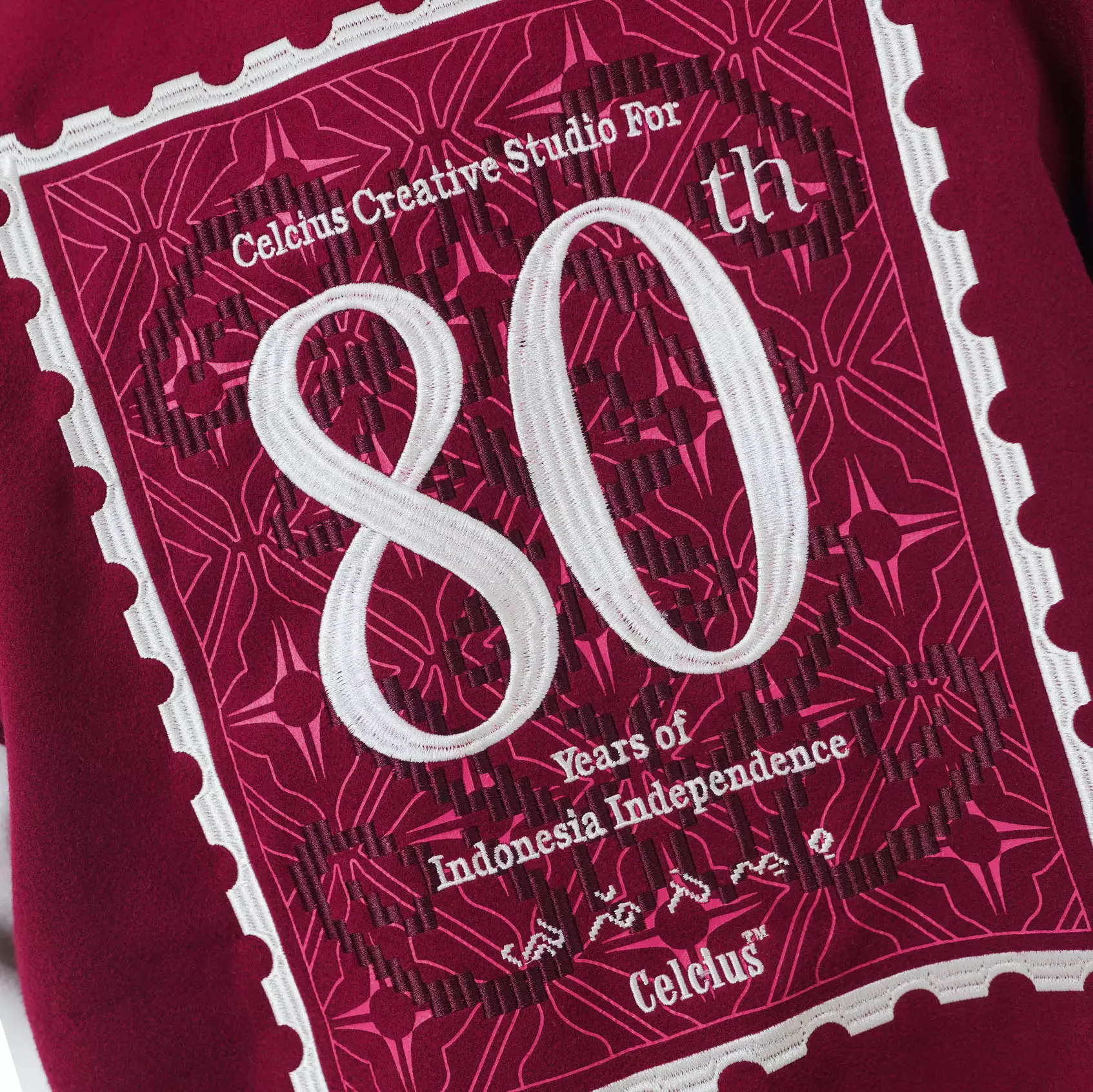 CELCIUS 80 Thn Stamps Varsity Jacket I31000393C Maroon