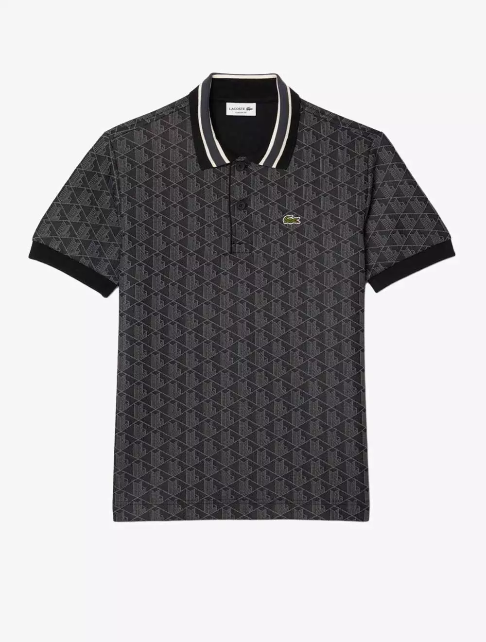 Classic Fit Contrast Collar Monogram Motif Polo Shirt - Black