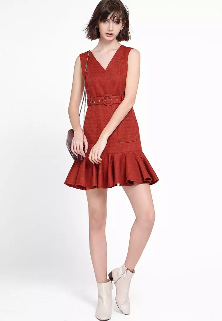 A-Line Tweed Dress With Belt