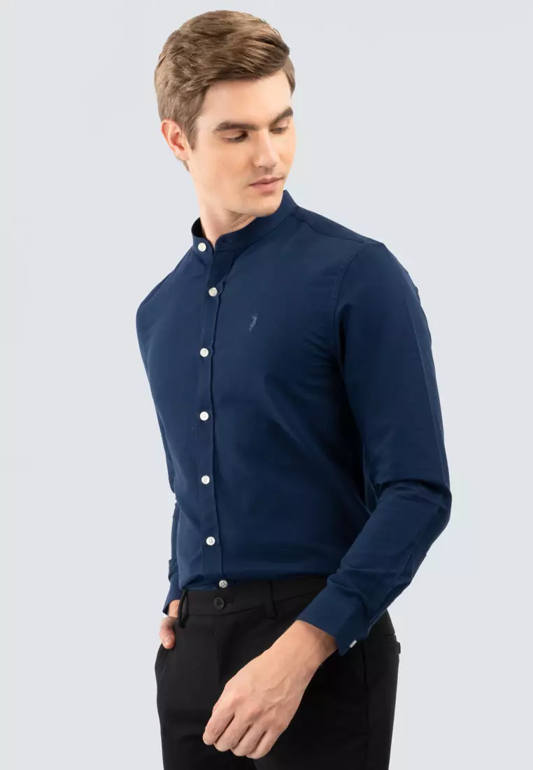 Polo Haus - Men’s Cotton Mix Signature Fit Mandarin Collar Long Sleeve MBLSE002