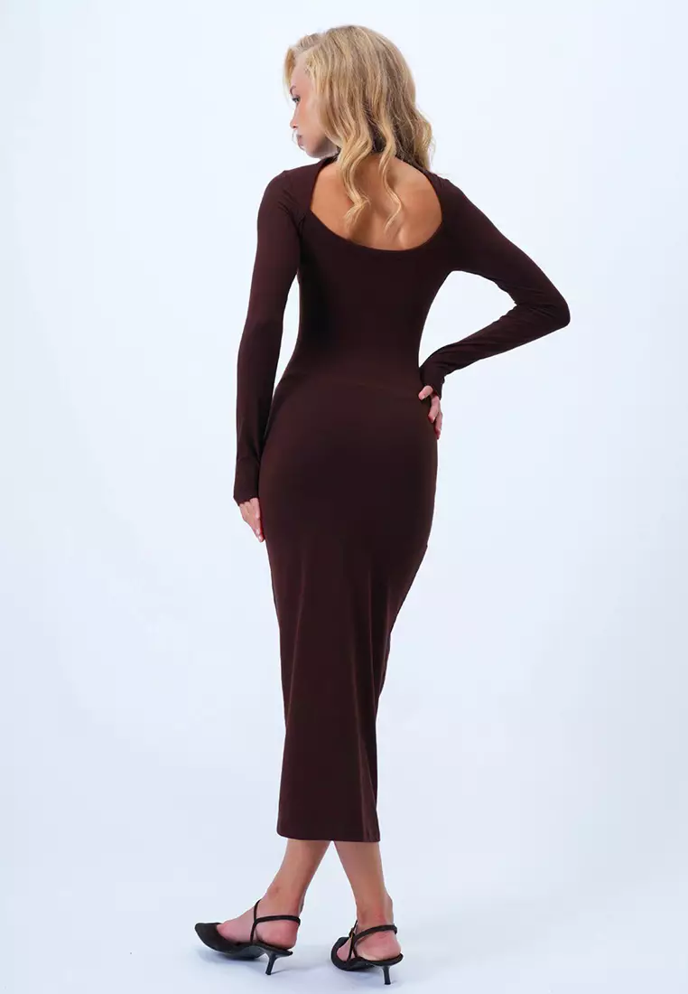 Stand Collar Backless Maxi Length Sandy Dress