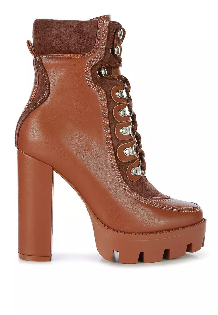 Discount on London Rag  shoes - SKU: High Heel Lace-Up Biker Boot In Tan Brown