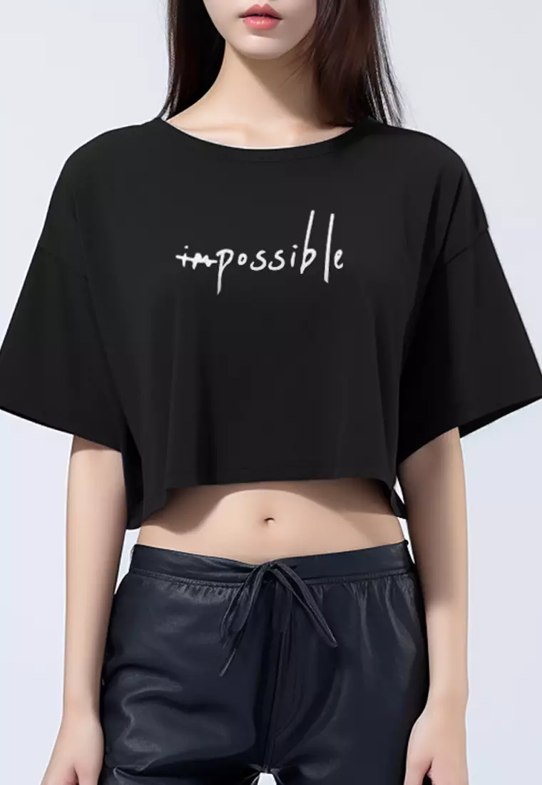 LTH03 Crop Top OLC Wanita "im possible" hitam