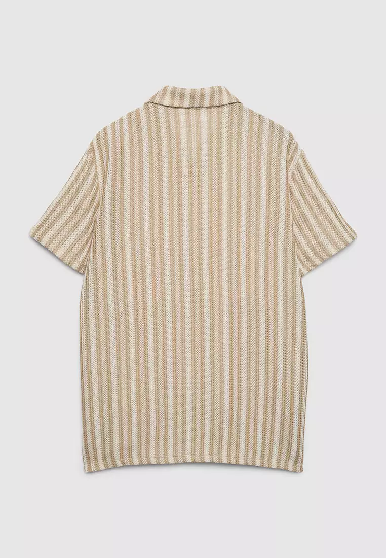 Men's Striped Crochet Polo T-Shirt