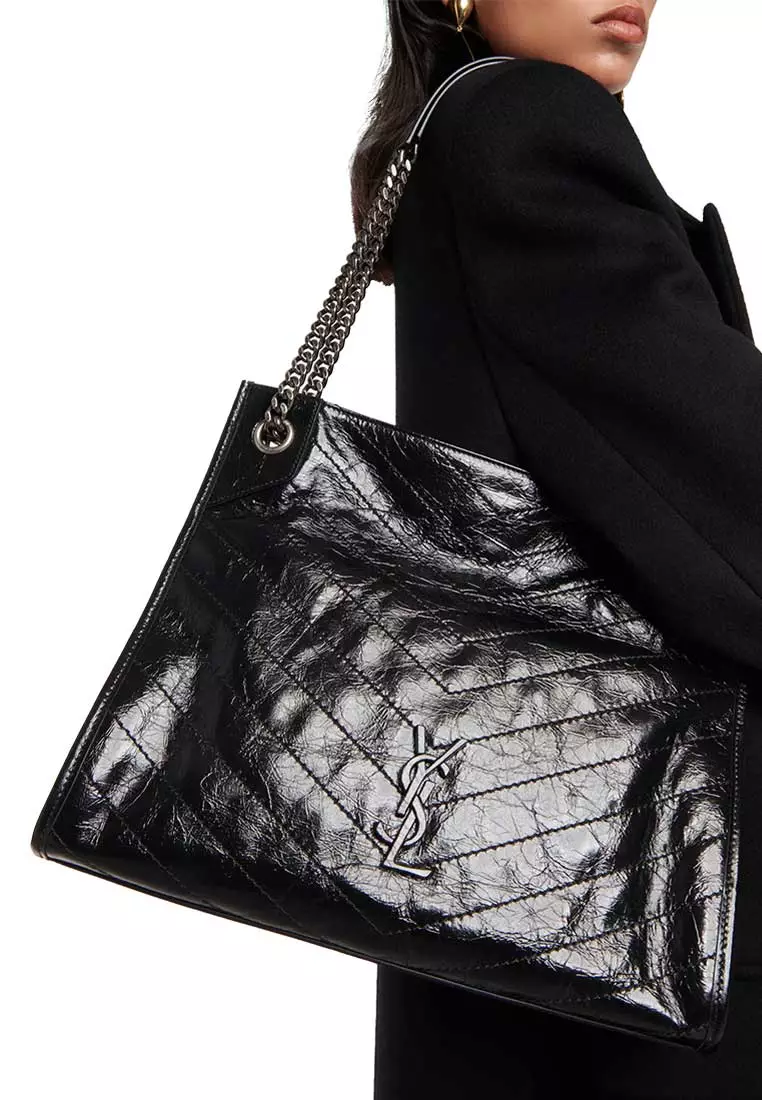 YSL Niki Shopping Tote In Vintage Leather Black 5779990EN04