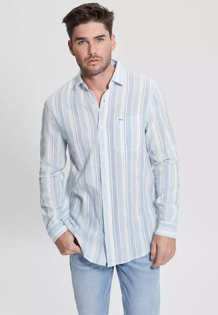 Buy Guess Long Sleeves Collins Slub Stripe Shirt 2024 Online | ZALORA ...