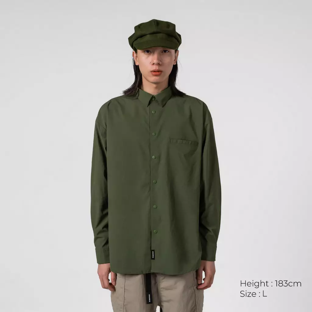 Kemeja Bodypack Pierce Oversize Boxy Long Sleeve Shirt - Olive