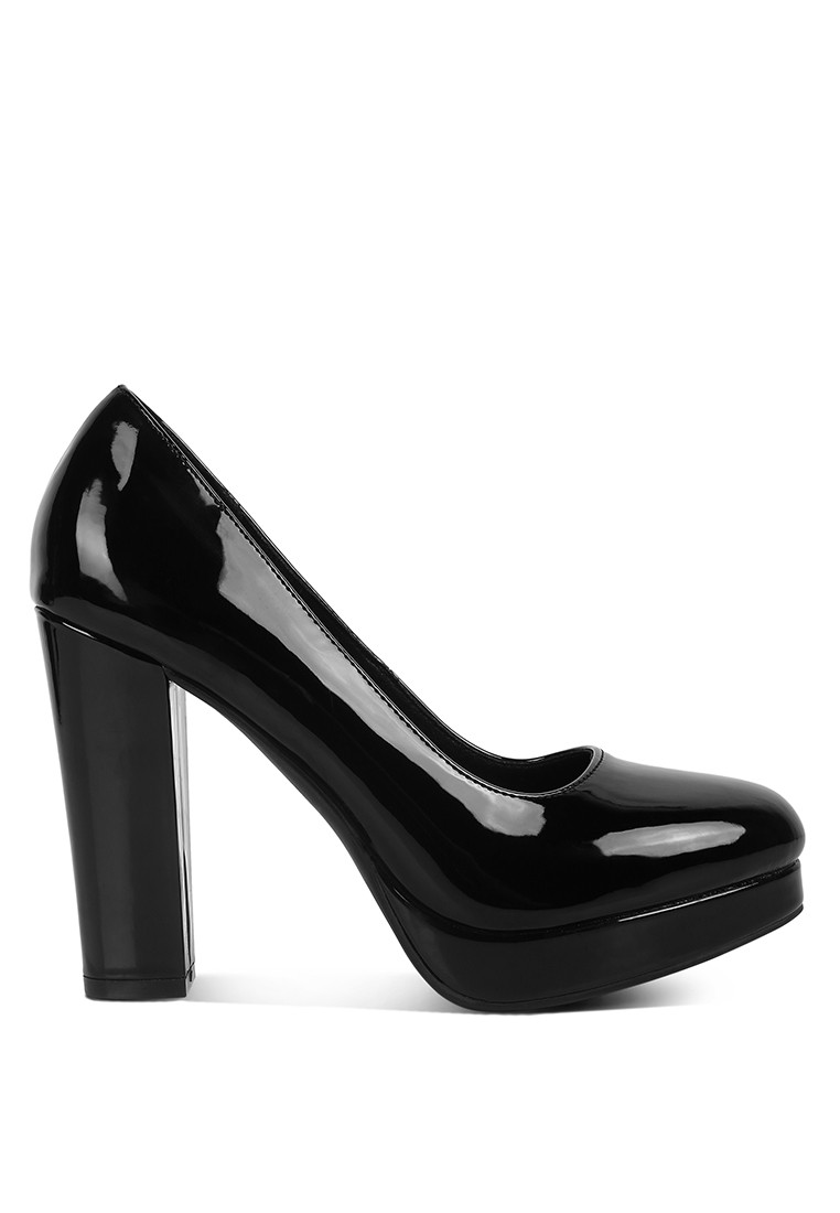 Black Patent Faux Leather Pump Sandals