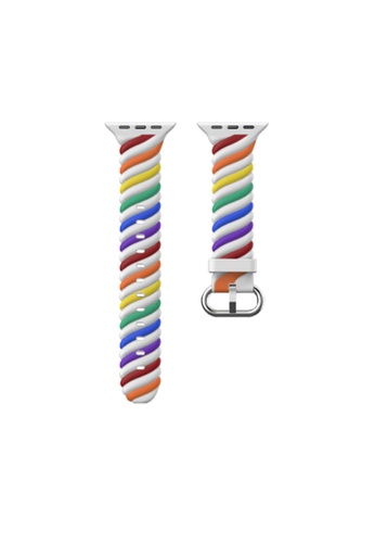 Kings Collection white Rainbow White Silicone Woven Texture Apple Watch Band 38MM / 40MM (for small wrist) (KCWATCH1135) 6523CACDD30F38GS_1