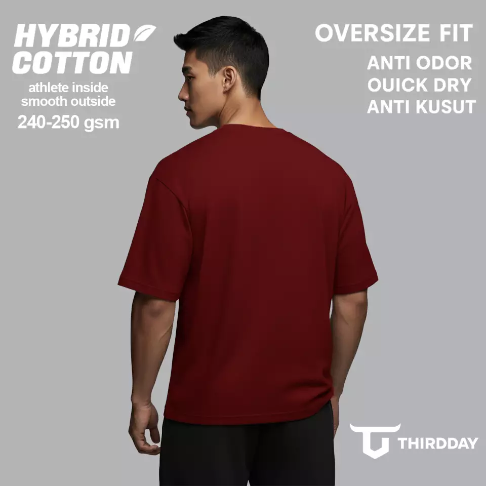 THIRDDAY Kaos Oversize Gym Tebal 250gsm Hybrid Cotton Polos Maroon MTY76
