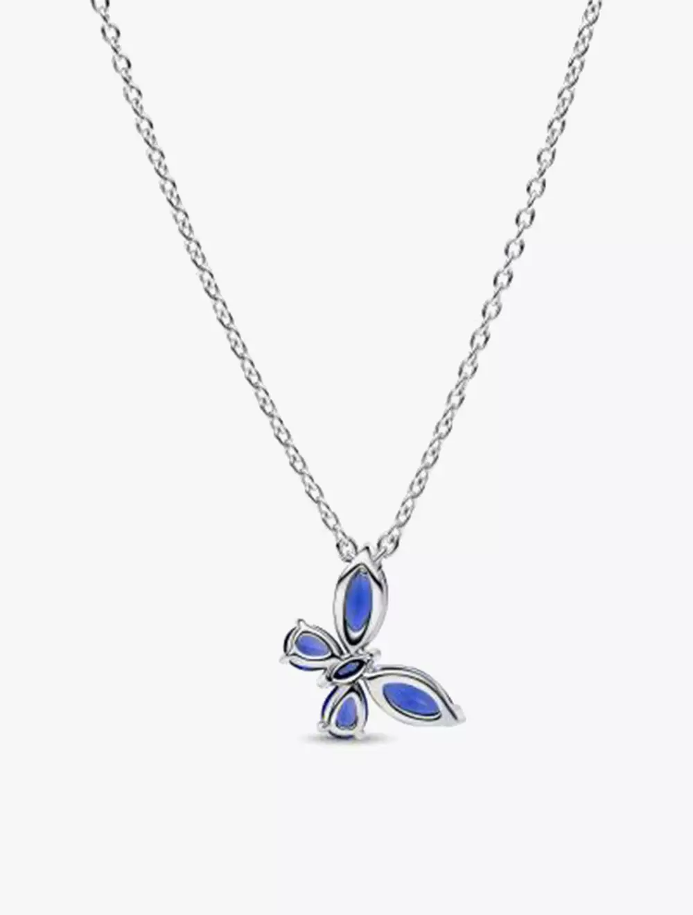 Butterfly Sterling Silver Collier with Cornflower Blue Crystal and Clear Cubic Zirconia - 45