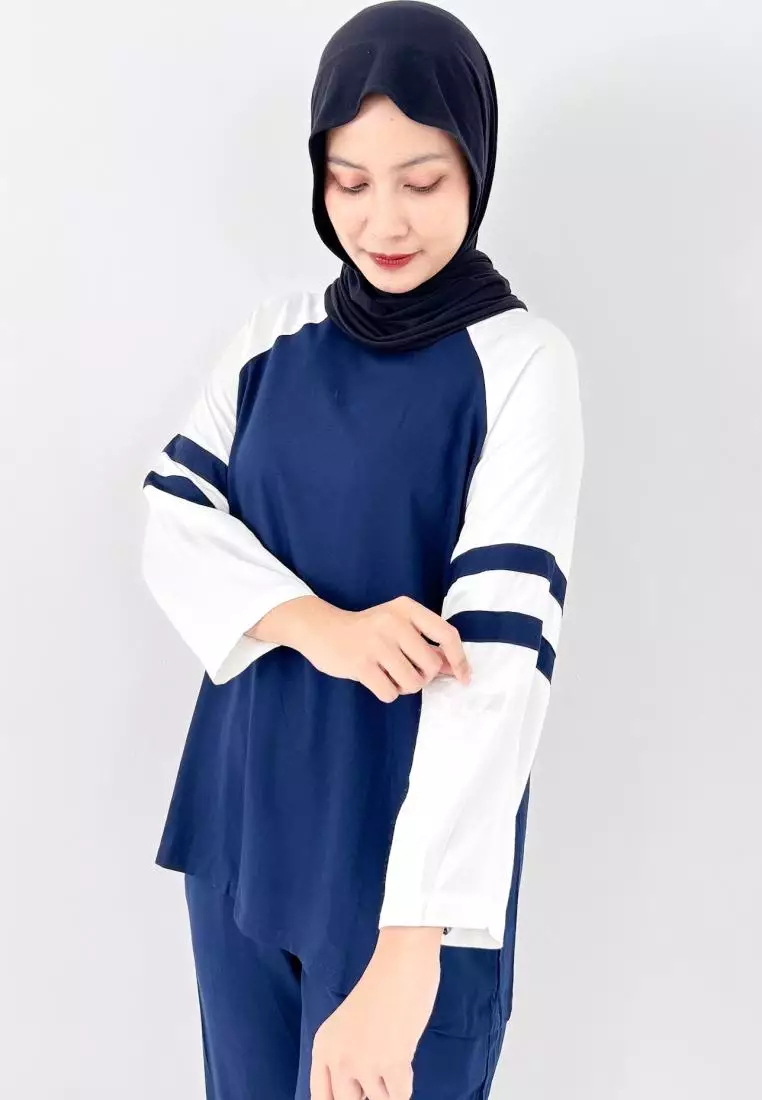 Set Katun Helmi (Setelan Piyama lengan Panjang Wanita) Navy