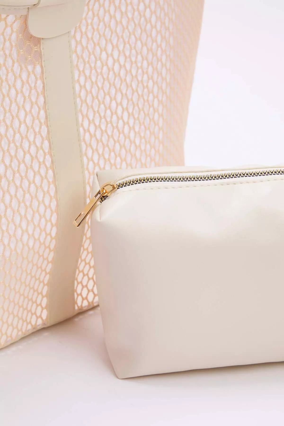 Nude Mesh Detailed Puppy Women's Maxi Tote Shoulder Bag Takss25Oc00075