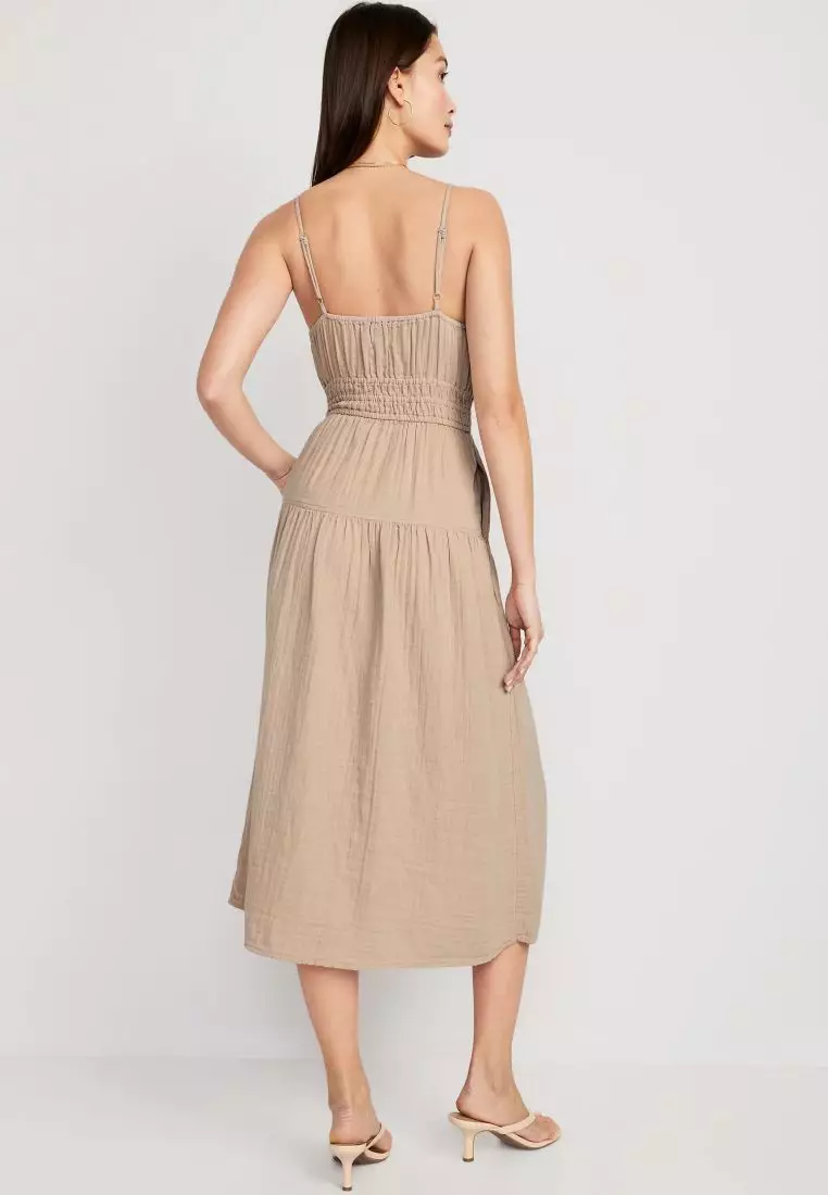 Buy Old Navy Waist-Defined Smocked Tiered Midi Cami Dress for Women ...