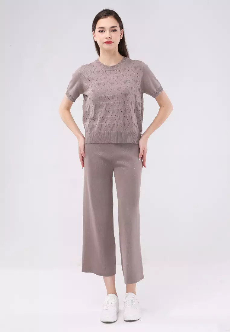 Knitted Short Sleeve Tops/Pants Terno