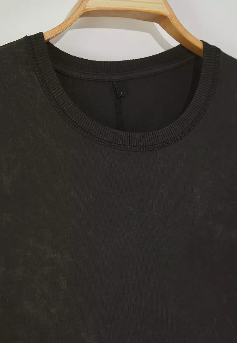 Black Oversize/Wide Cut Stitch Detail Printed T-Shirt TMNSS25TS00101