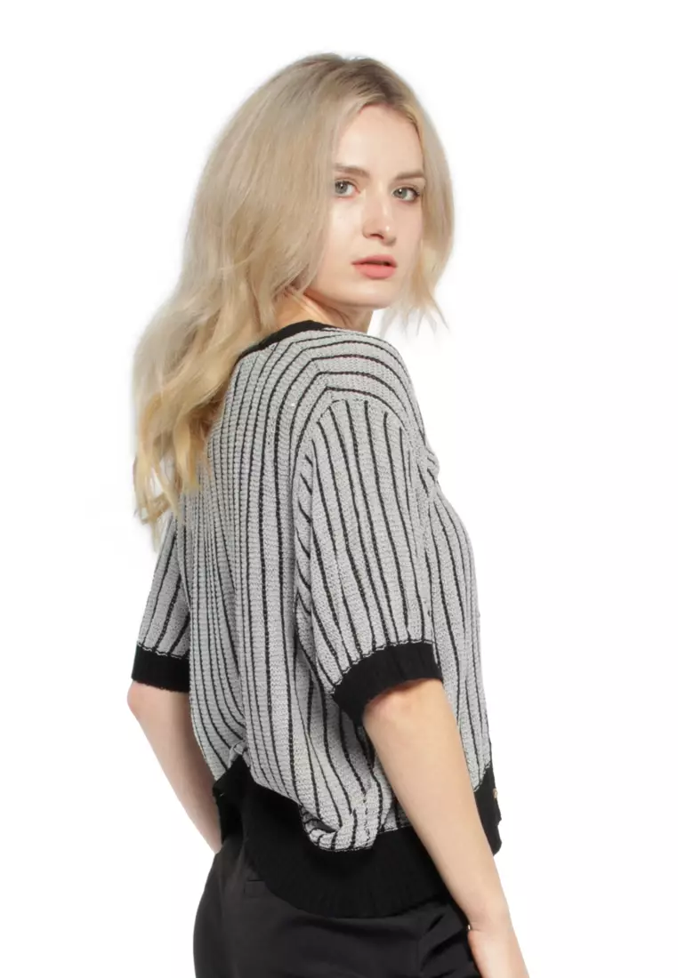 Black V Neck Cable Knitted Top