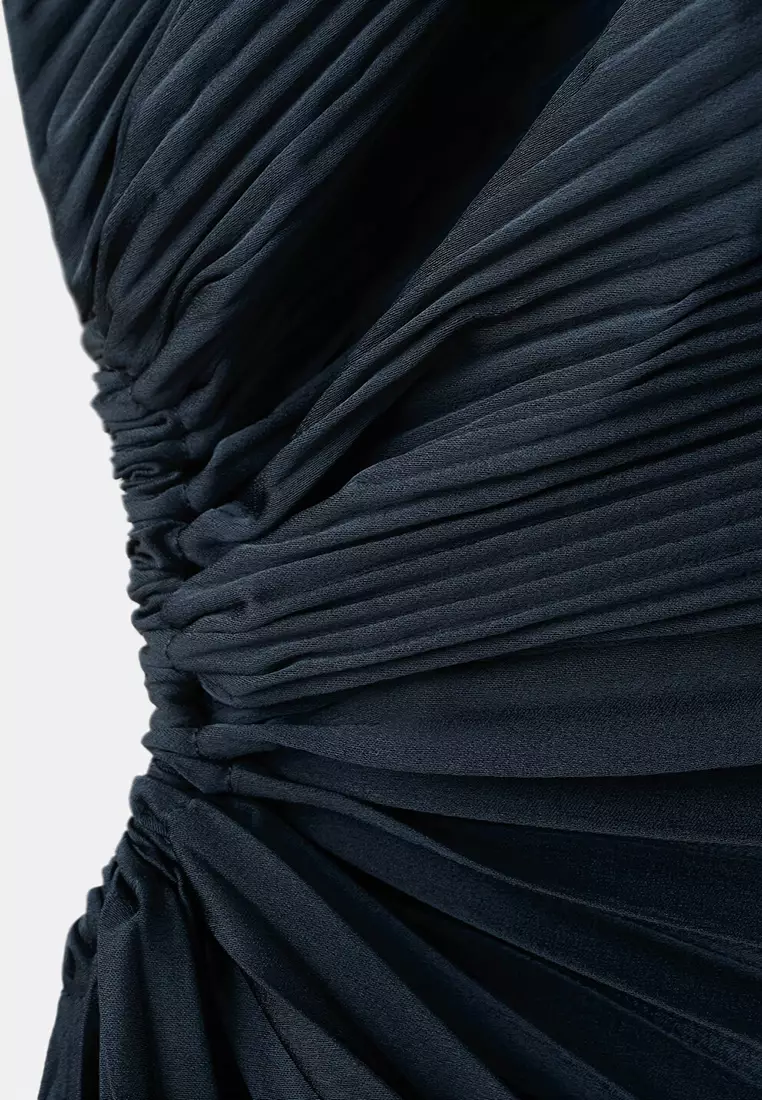 Pleated Asymmetrical Dress With Opening