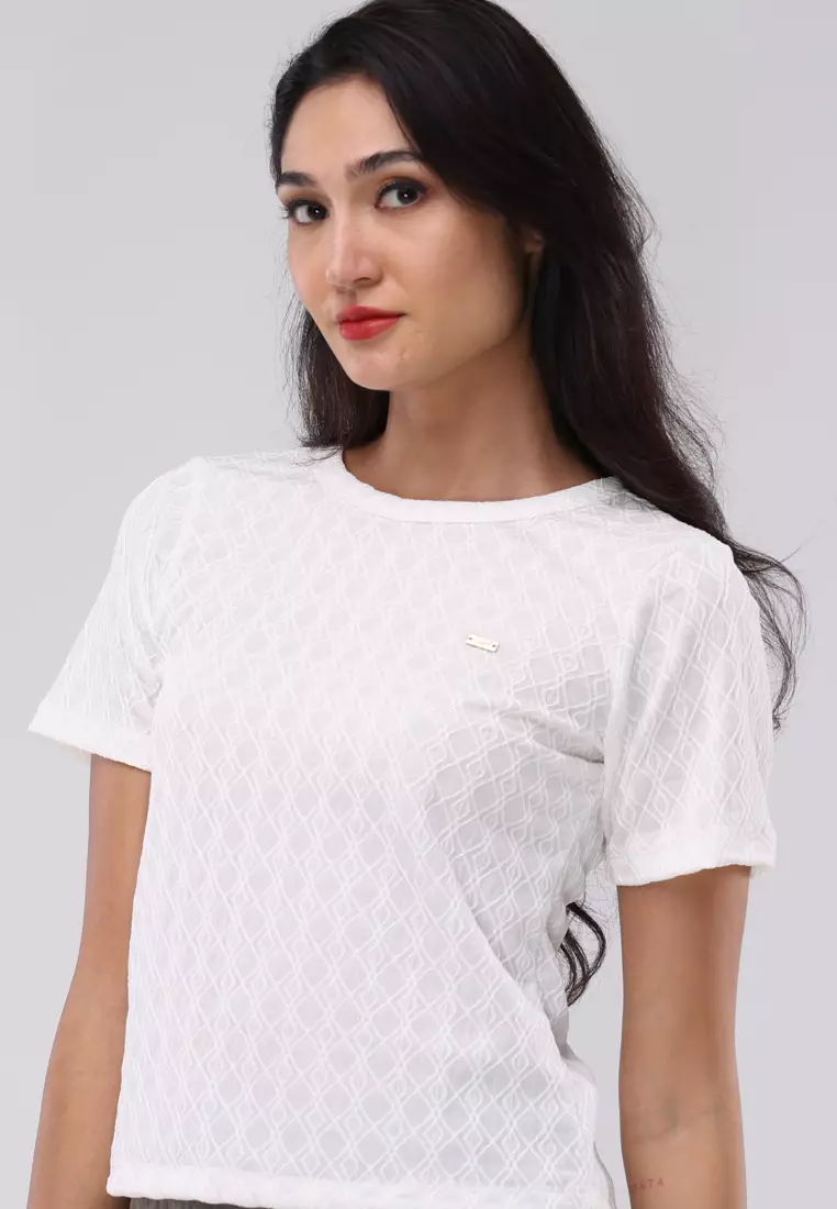 Textured Knits Short Sleeve Blouse