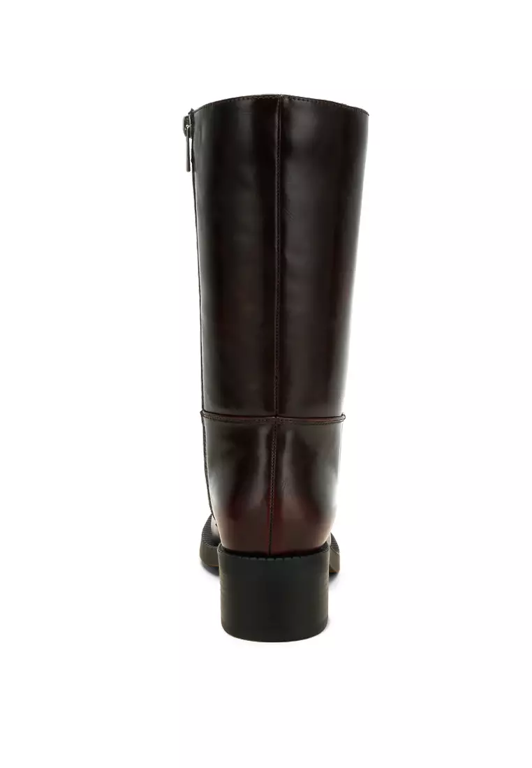 Block Heel Calf Boots in Brown