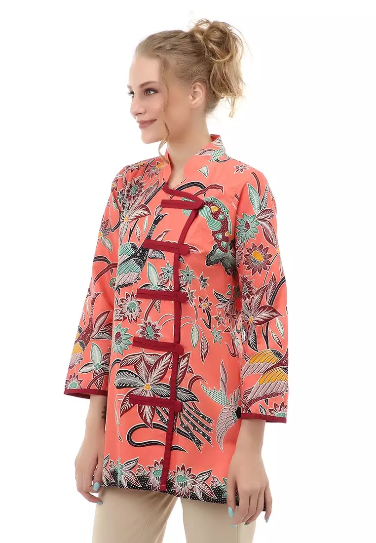 Lynelle Atasan Formal Wanita Blouse Batik Long Sleeve Model Kancing Material Cotton ORIGINAL - Peach