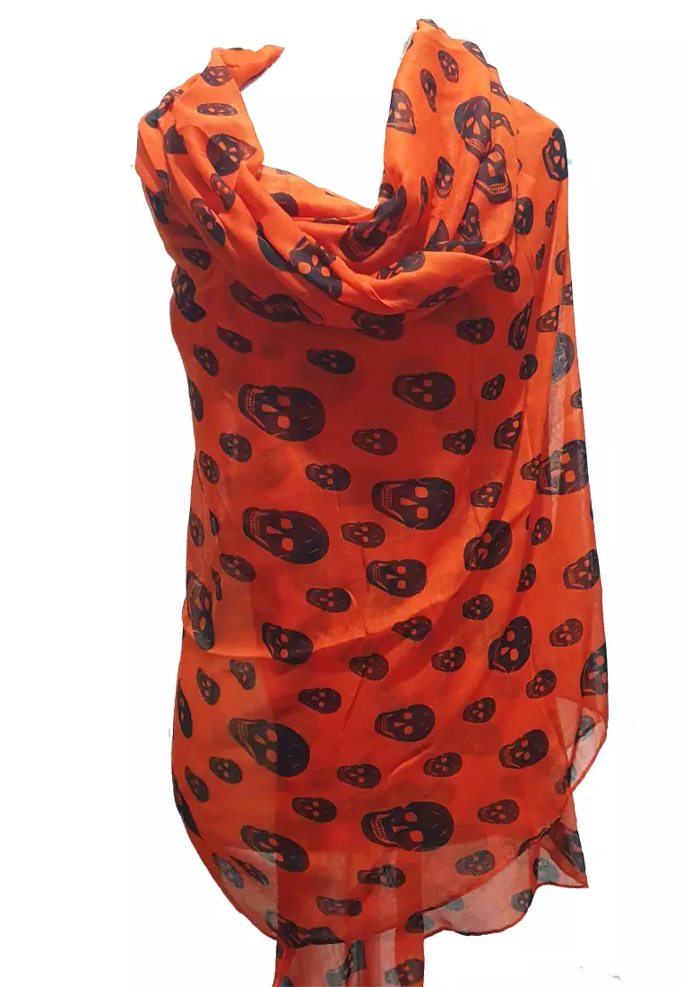 Jual San Marco Skull Heads Poly-Viscose Shawl Fire Red Original 2026 ...