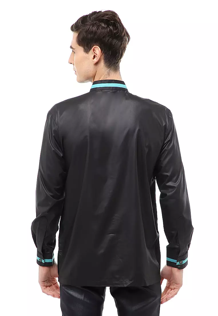 Dwan Atasan Formal Pria Kemeja Koko Staylish Button Long Sleeve Material Cotton ORIGINAL - Black