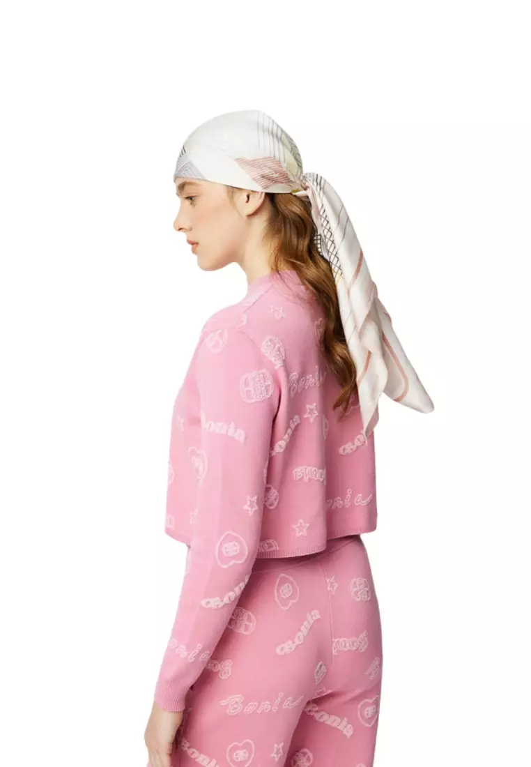 Pink Geometric Twill Silk Scarf