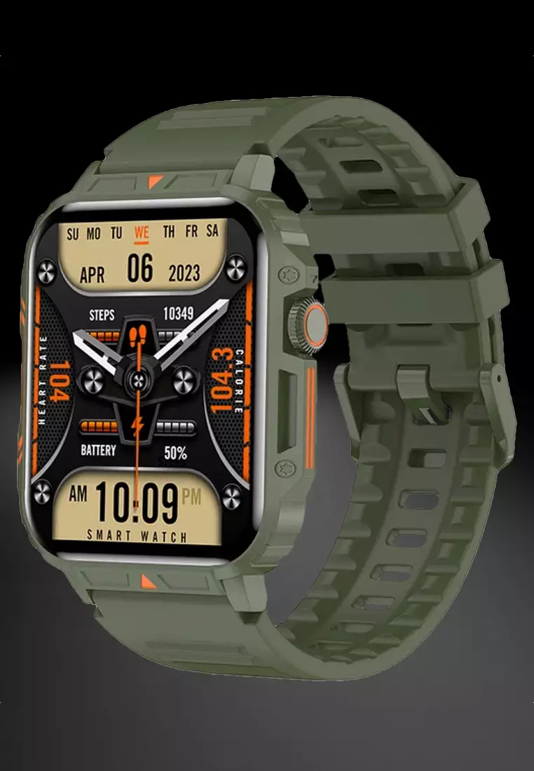 Unisex IOS/Android Green SmartWatch with Green Rubber Strap