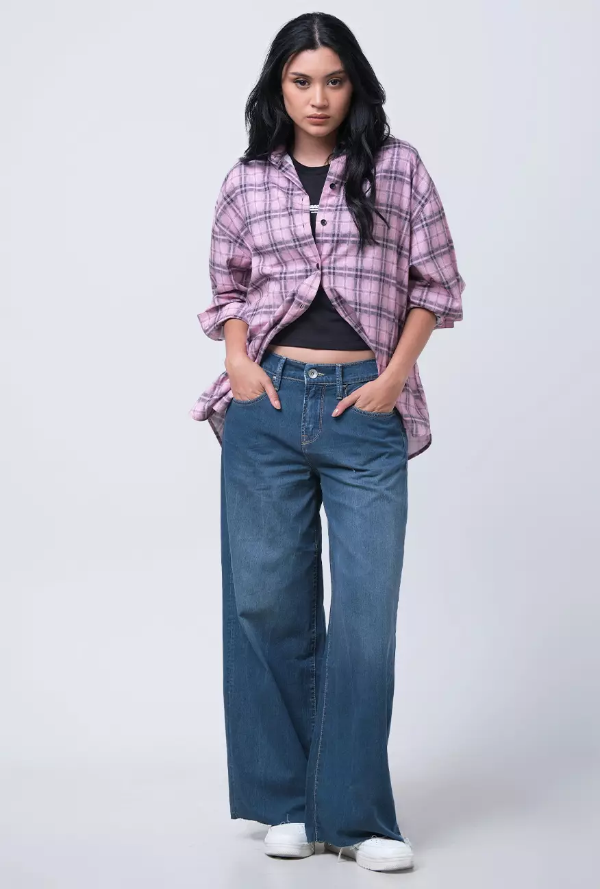 Kemeja Wanita Alanza Pink Black