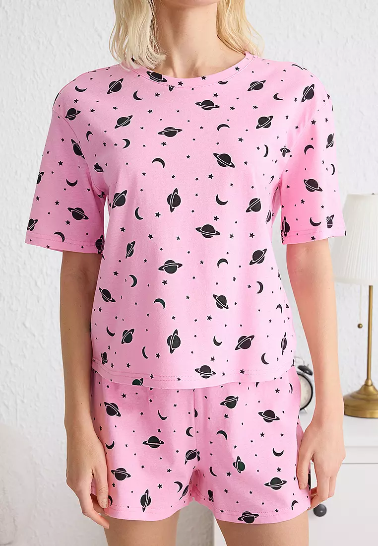 Galaxy Patterned Knitted Pajama Set