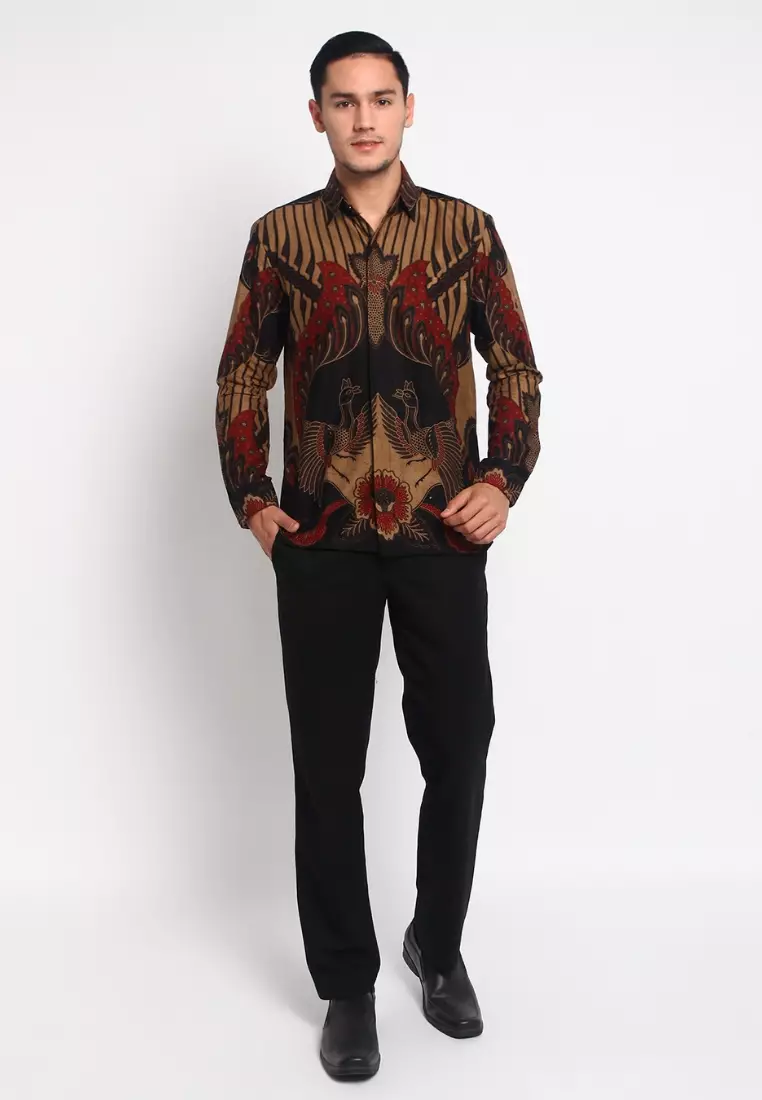 Kemeja Batik Pria Premium Slimfit Elegant Modern Lengan Panjang Baladewa Maron