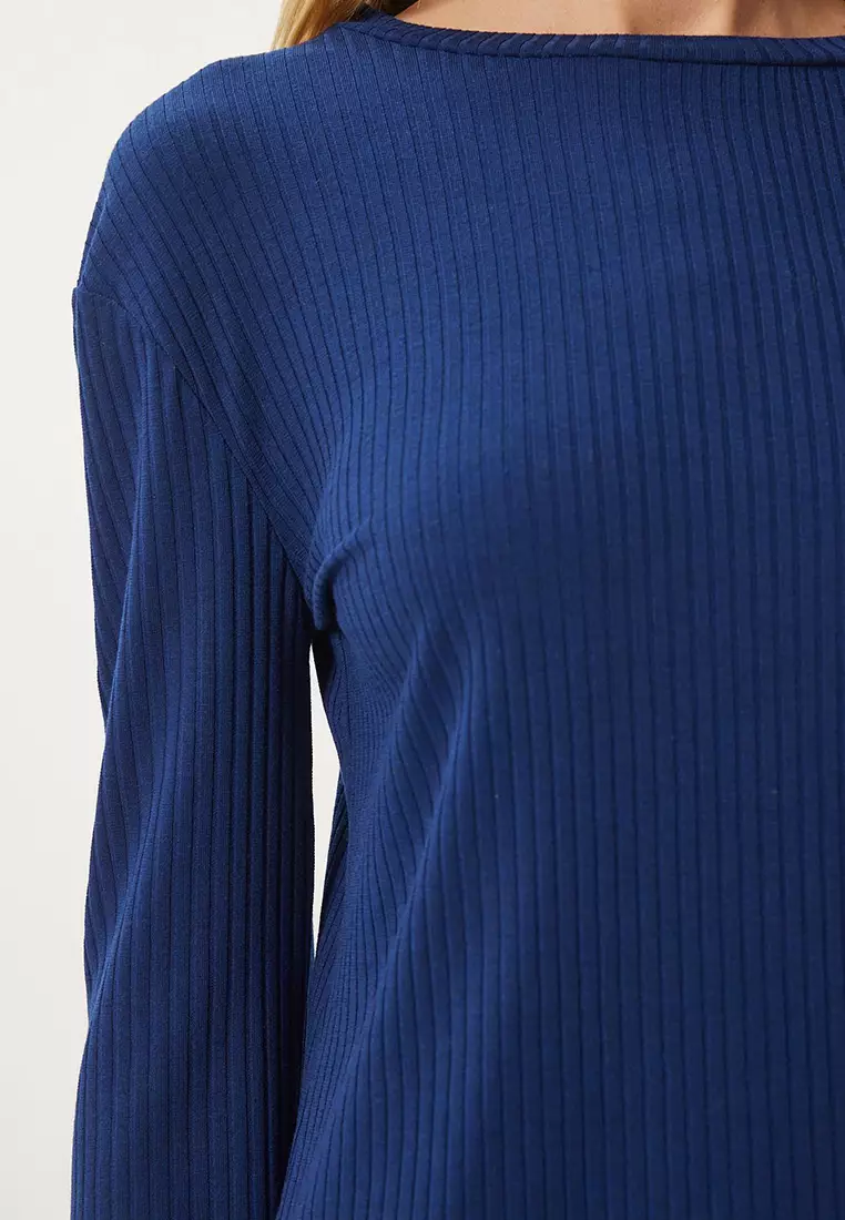 Comfortable Ribbed Knitted Blouse Trousers Set