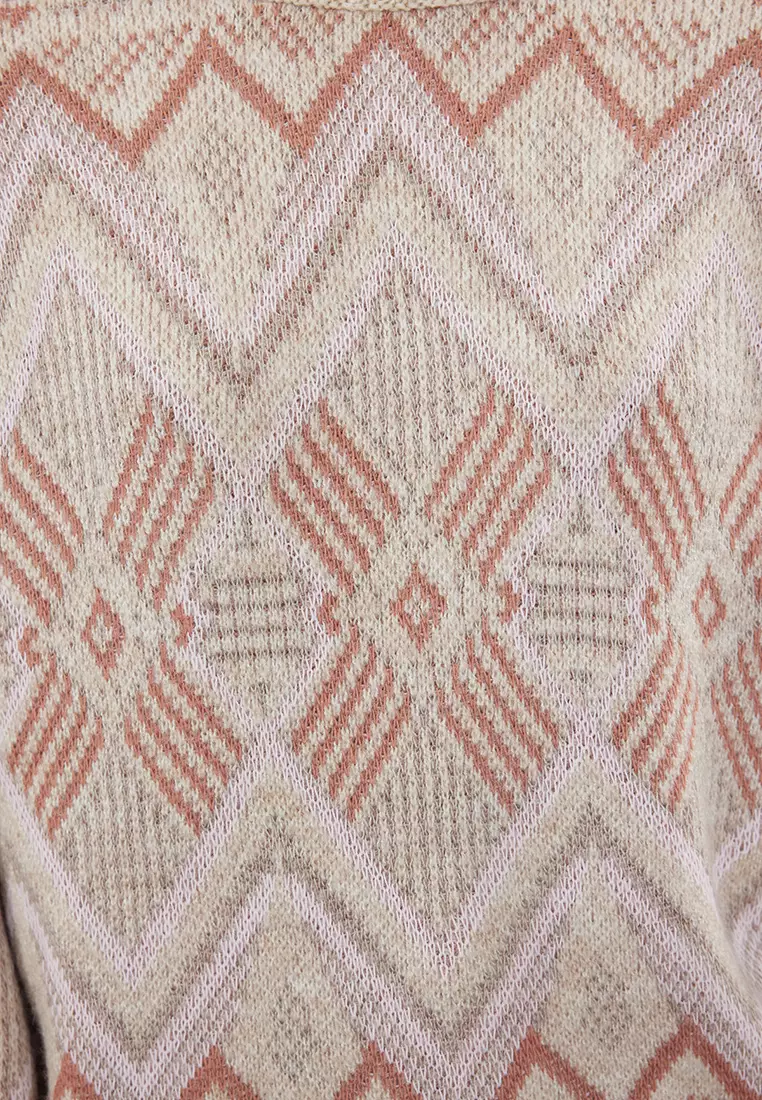 Stone Ethnic Pattern Soft Texture Wide Fit Turtleneck Knitwear Sweater