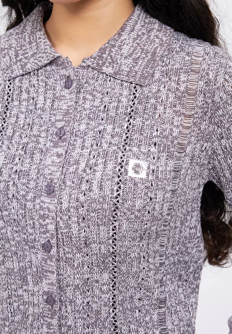 Button Up Embroidery Knit Top