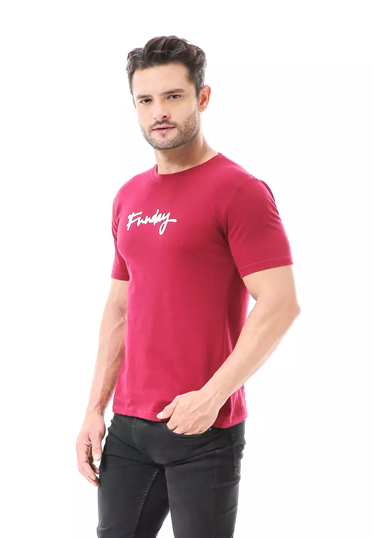 Aisley Atasan Kasual Pria Kaos Motif Funday Lengan Pendek Material Cotton ORIGINAL - Maroon