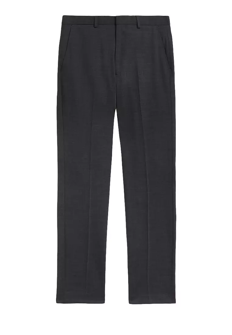 Regular Fit Wool Blend Flat Front Trousers